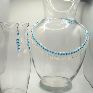 Hand beaded necklace and earrings set